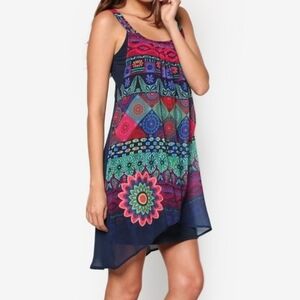 Deslgual Layered Fluffer Magic Geometric Shift Dress M Boho Artsy Maximalist